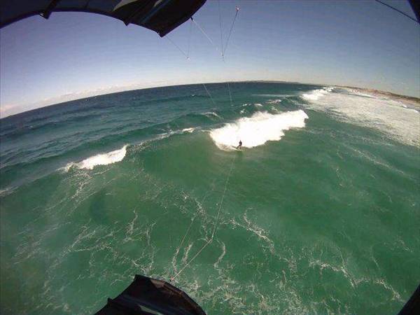 GoPro frame grab shot from the kite looking down at the rider