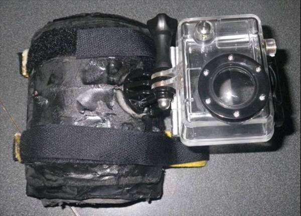 Foam GoPro mount strapped to the kite centre strut